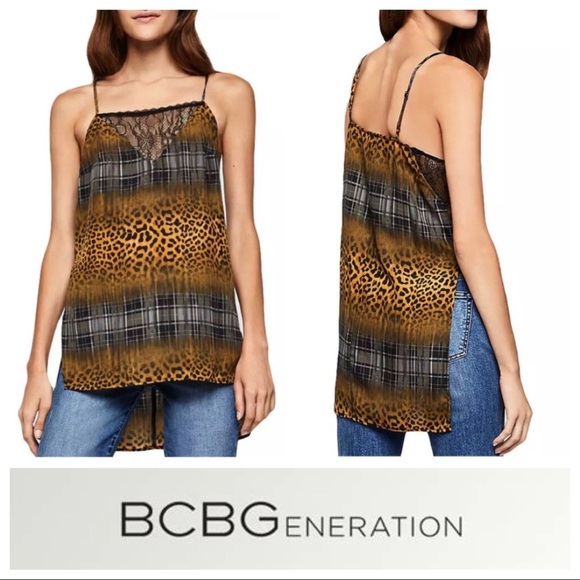 BCBGeneration Tops - Lace Plaid & Leopard Hi-Low Tunic Tank